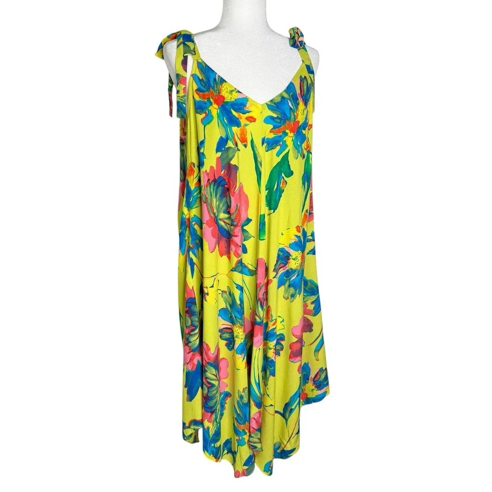 NWT Sam And Jess L‎ Dress Floral Bow Tie Asymmetrical Beachy Lightweight Flowy